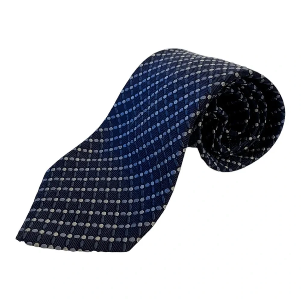 Bolgheri Men's Classic Neck Tie One Size Blue Geometric Print 100% Silk Italy